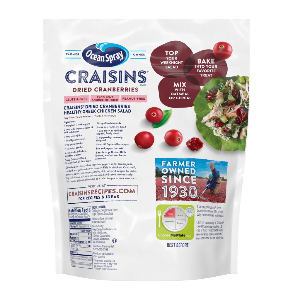 Ocean Spray Craisins Dried Cranberries, Reduced Sugar, 20Oz Resealable Pouch